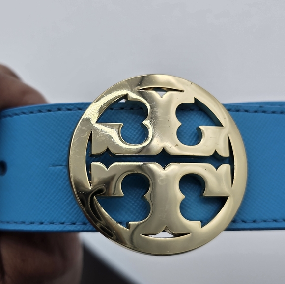 Tory Burch Blue Leather Belt with Gold Buckle - Picture 6 of 7